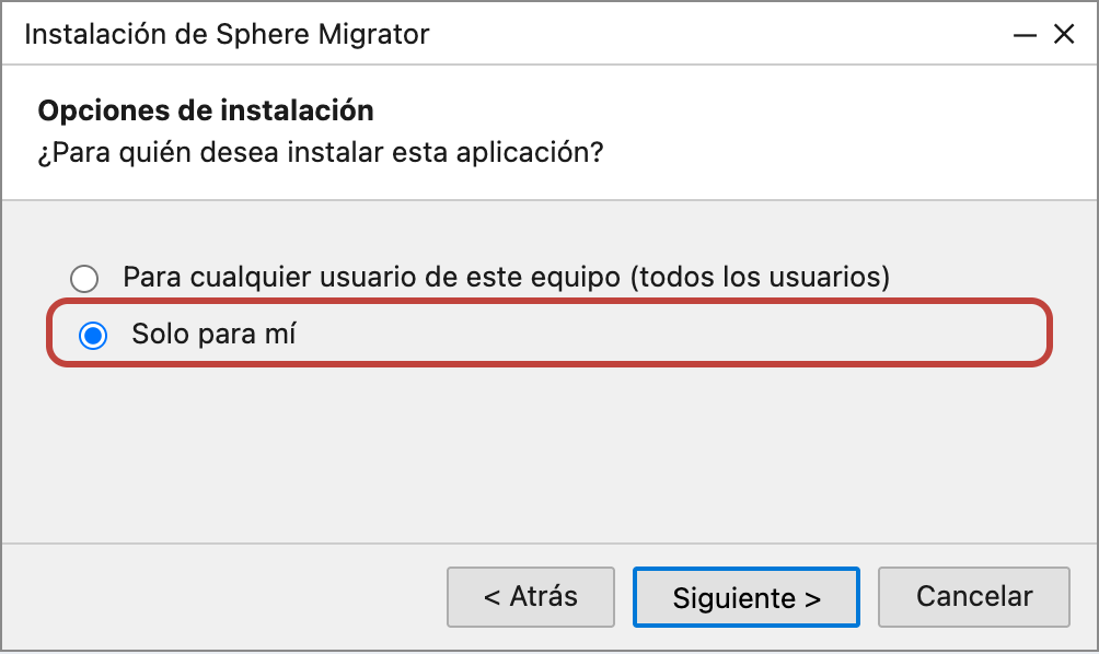 Instalador: opción Solo para mí