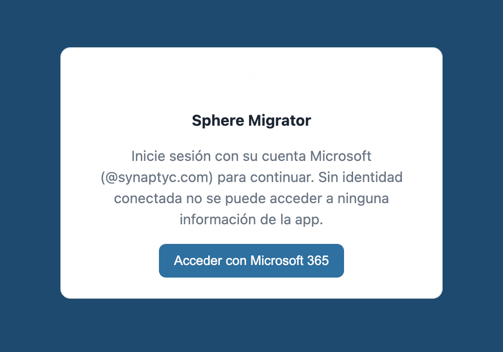 Pantalla de inicio de sesión del migrador
