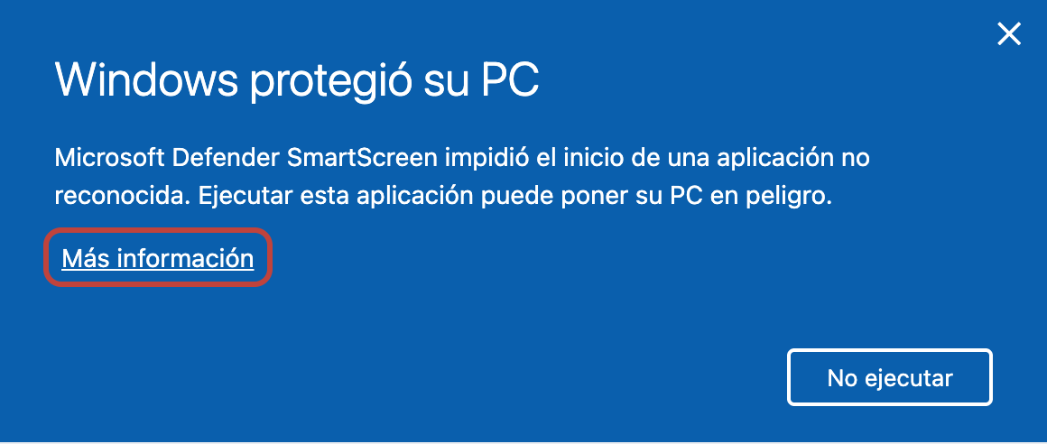 Windows protegió su PC con el enlace Más información